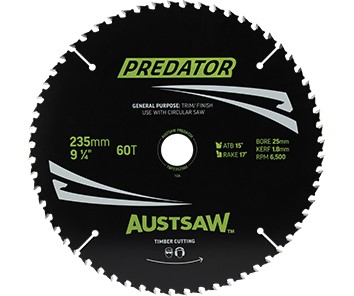 AUSTSAW TIMBER BLADE 235MM X 25 BORE X 60 T THIN KERF 